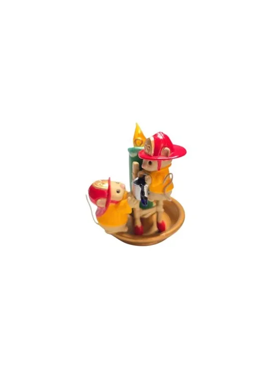Vintage 1999 Hallmark Flame-Fighting Friends Firefighter Mice on Candle Ornament