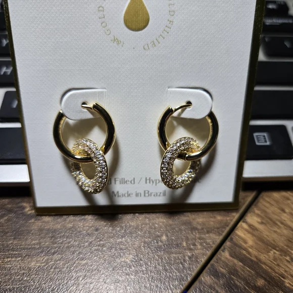 Gold and‎ Silver Hoop Earrings with Crystal Accents