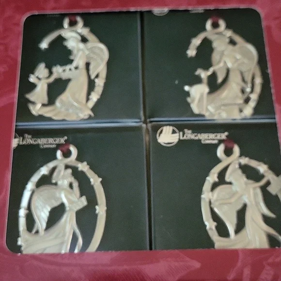 Longaberger Silver Tone Angel Christmas Ornaments (Silver, Black, Red)