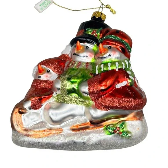 Lenox Hand Blown‎ Glass Snowman Family Christmas Ornament Multicolor