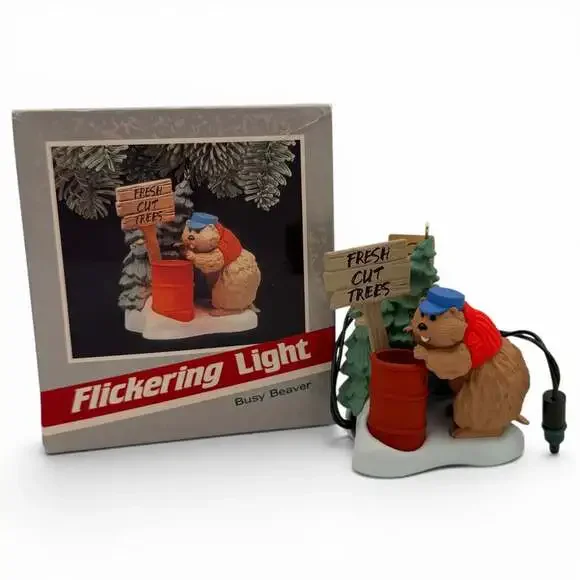 1989 Hallmark Keepsake Magic Busy Beaver Flickering Light Christmas Ornament