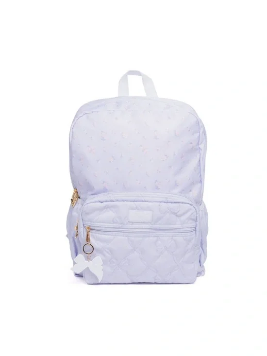 NWT LoveShackFancy Pastel Blue Lilac Quilted Backpack with Bow Charm
