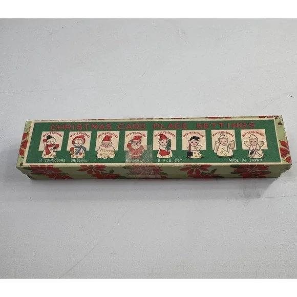 Vintage Set 6 Commodore Japan Ceramic Christmas Card Place Settings Box #3010