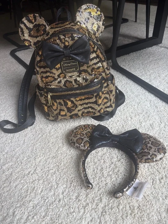 Disney leopard print loungefly bag and headband matching