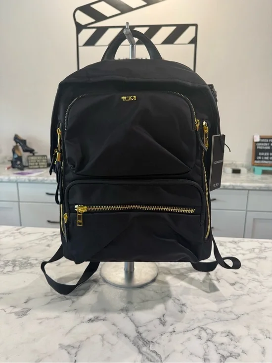 Tumi Voyageur Montana Backpack Black Nylon Backpack with Gold Accents