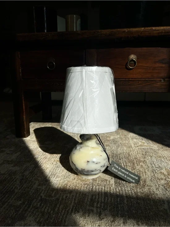 Cream and Black Marble Table Lamp with White top