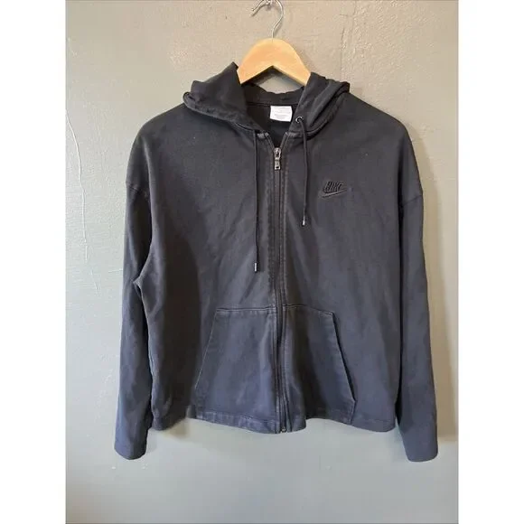 Nike NSW Sportswear Hoodie Womens Large Black Relaxed Loose Full Zip DN4943