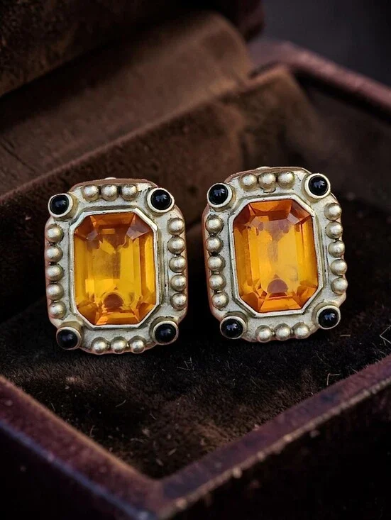💛 Vintage Citrine Crystal Earrings