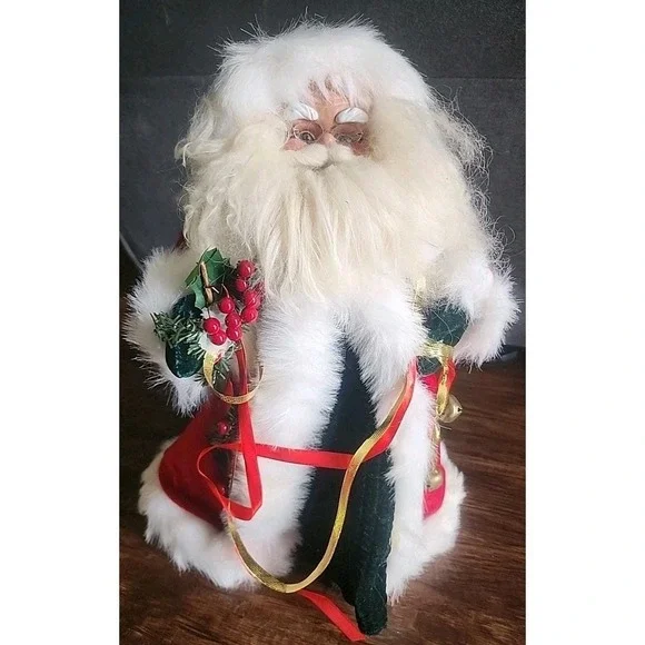 Vintage Old World Santa Claus Christmas  Tree Topper Decor Red Robe
