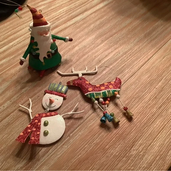 Festive Red & Green Holiday Ornaments Set - Santa, Snowman & Reindeer