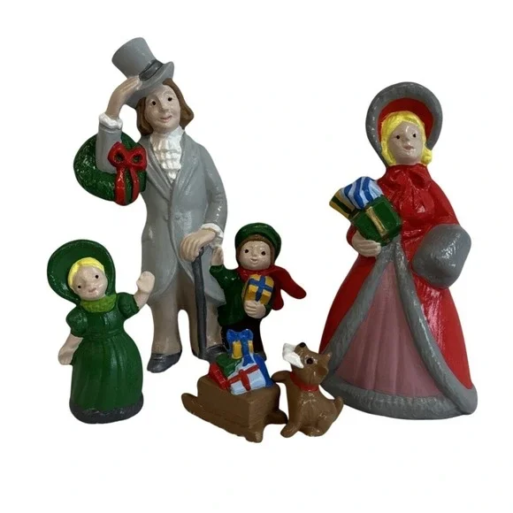 Vintage Christmas Village Figurine Set Victorian Family Carolers 5 Piece