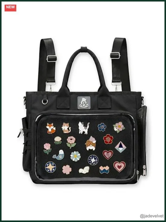 Ita Bag Crossbody Backpack with Clear Window for Pins Display, Convertible 4-Way