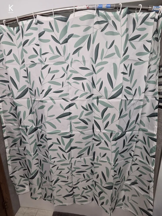 Leaf Print Shower Curtain in Sage and Dark Green