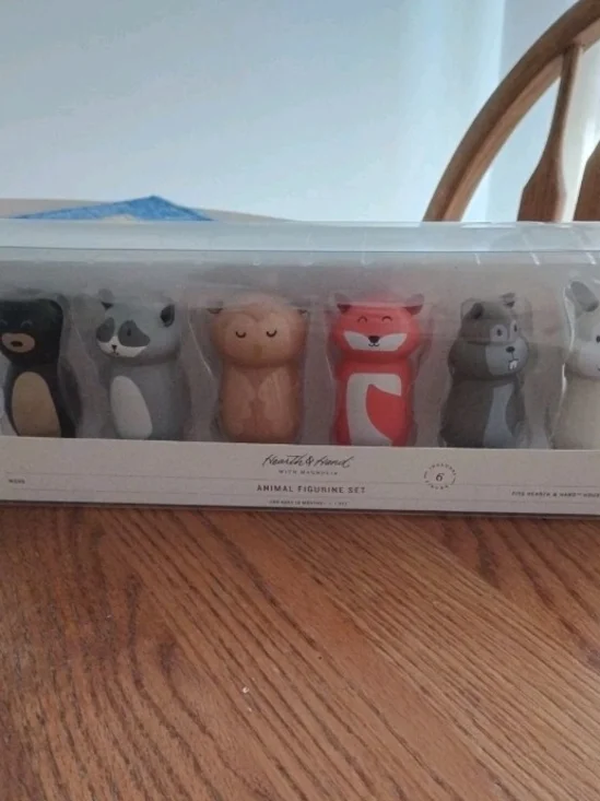 Hearth & Hand Magnolia Woodland Animals Wooden 6 Figures Set Raccoon Rabbit Bear