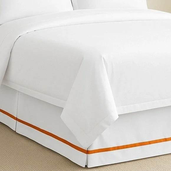 Pottery Barn Morgan Banded Full Size Bed Skirt White Orange Stripe 14