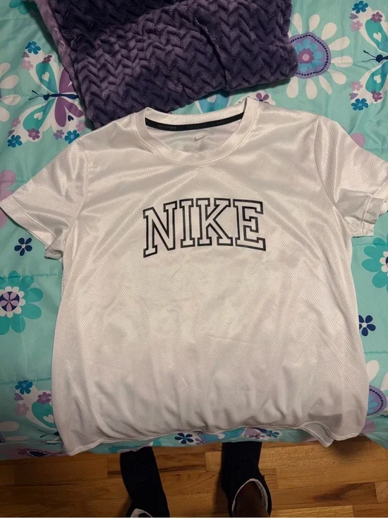 Nike White Mesh Running Tee with Black Neck Trim