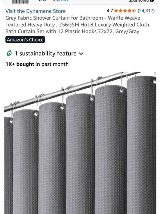 Grey Waffle Weave Shower Curtain - Textured Heavy Duty
