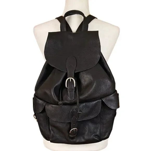 Vintage London Fog Dark Brown Leather Backpack Rucksack Unisex Outer Pockets