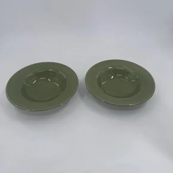 2 Pottery Barn SAUSALITO Green Wide Rimmed Bowl 10 Inch Soup Pasta Fast Shipping