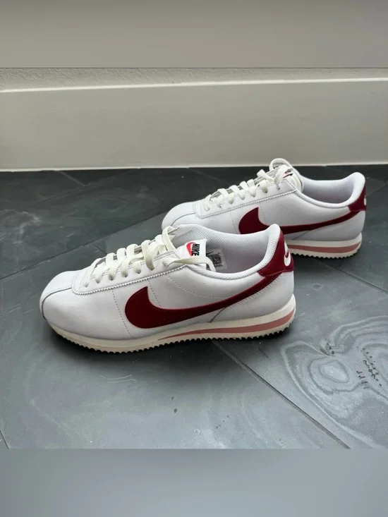 Nike Classic Cortez Sneakers - White, red and salmon.  Women’s US 9.5/Men’s US 8