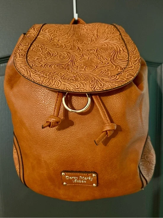 Tan Embossed Leather Backpack Darcy Marks London