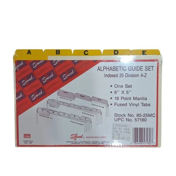 Smead Alphabetical Index‎ 8 x 5 Cards Insert 25 pack Original Sealed 85-25MC