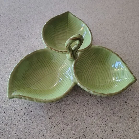 Pottery Barn Green Leaf Ceramic Dish