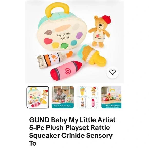 GUND baby My Little Artist Shake Toy Plush‎ Bear Learning Play NEW