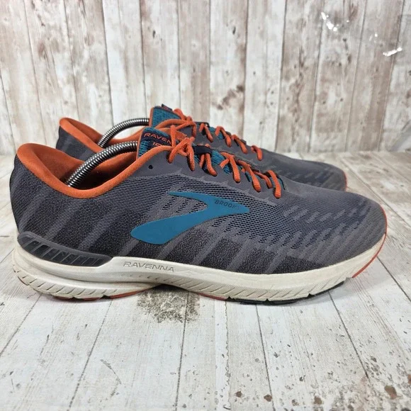 Brooks Ravenna 10 Mens 12.5 Running Shoes Grey Orange Blue 1102981D093 Sneaker
