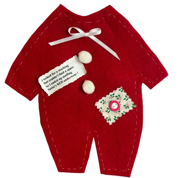 Red Felt Christmas Onesie Stocking Stuffer‎ Ornament Santa Underwear Gag Gift