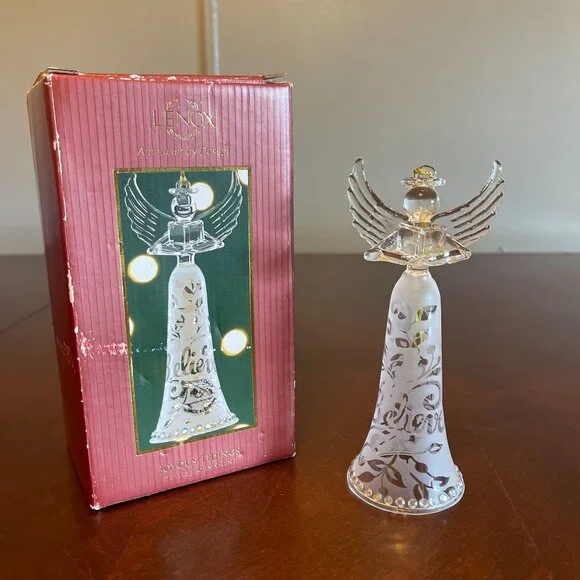 Lenox Glass Angel Ornament Wings & Frosted Joyous Tidings Series  6