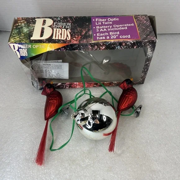 Vintage 2002 Holiday Creations Cardinal  Fiber Optic Red Birds Clip Ornament