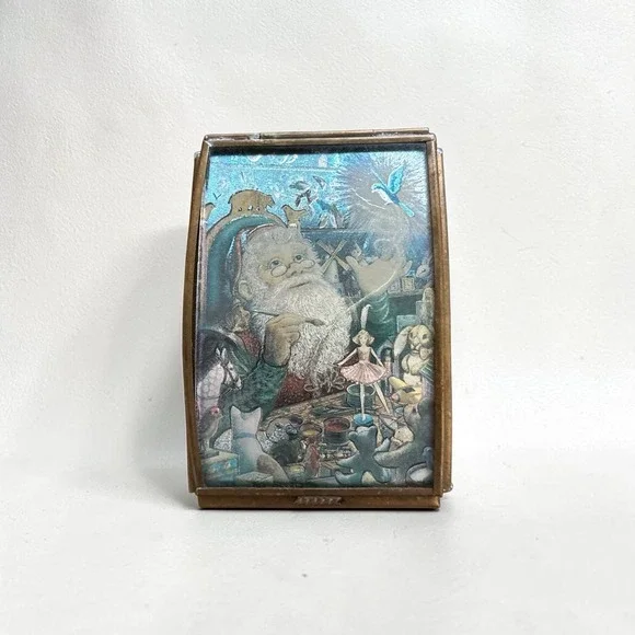 Vintage Artwork 1993 Lynn Bywaters Holographic Santa Trinket/...