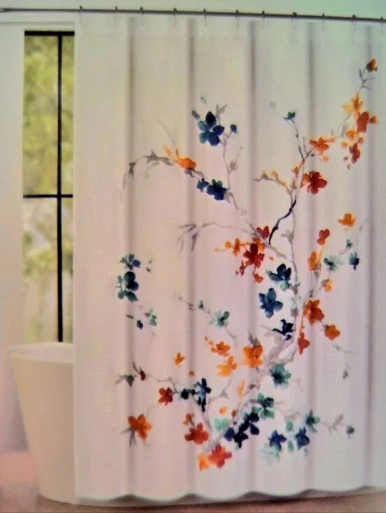 Tahari Multi Color Floral Fabric Shower Curtain 72 x 72 Brand New