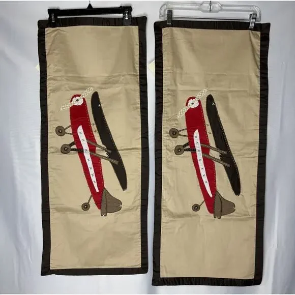New Pottery Barn Kids Tyson Lumbar Shams Brown/Red Airplane Theme Cotton