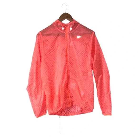 Nike Running Orange Reflective Nylon Lightweight Jacket Polkadots Zipper Size XL