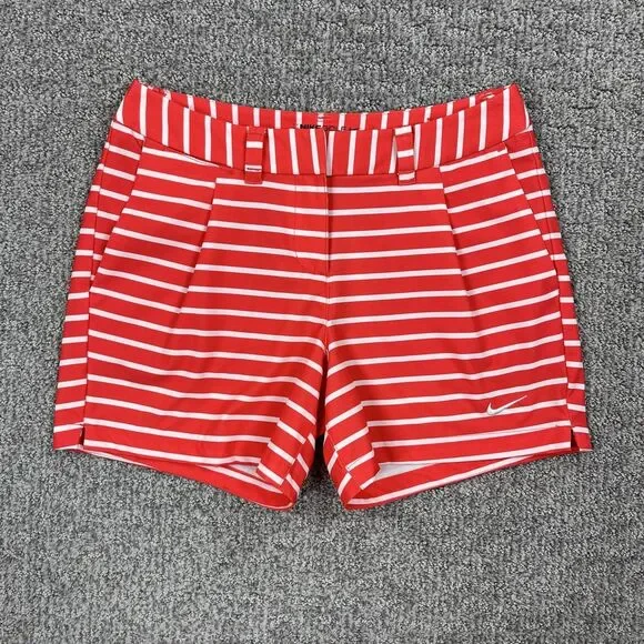 Nike Golf Shorts Womens 0 Red White Striped Dri FIT Pockets Lightweight Stretch