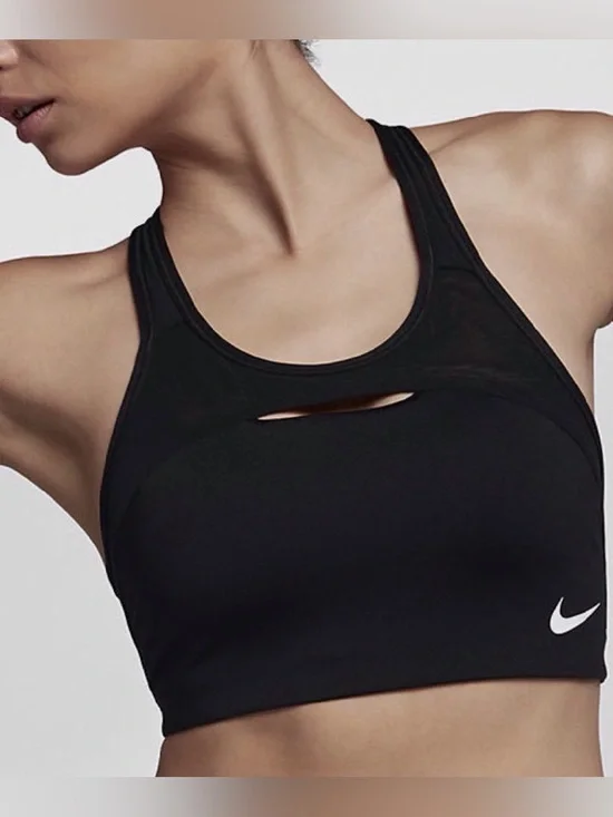 Nike Classic Swoosh Modern Women's Medium Support Sports Bra Black DRI-FIT SzM