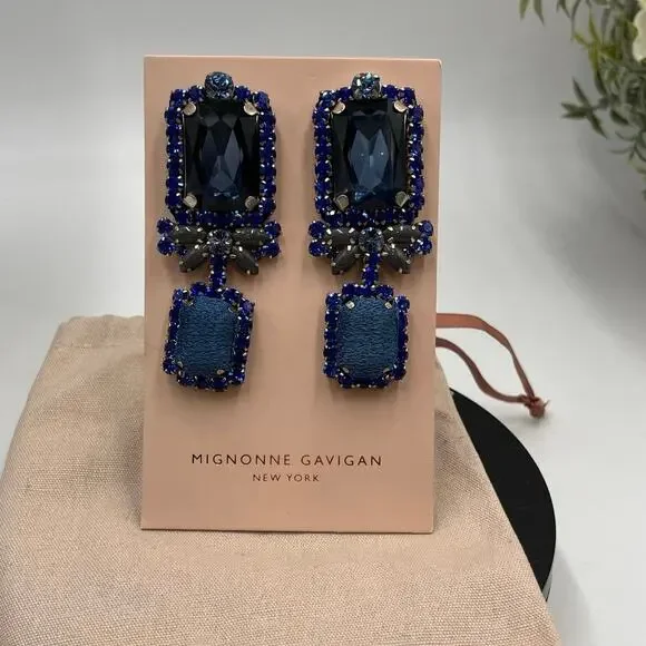 Mignonne Gavigan Blue Leather, Thread, Acrylic Crystal 'Isabella'‎ Drop Earrings