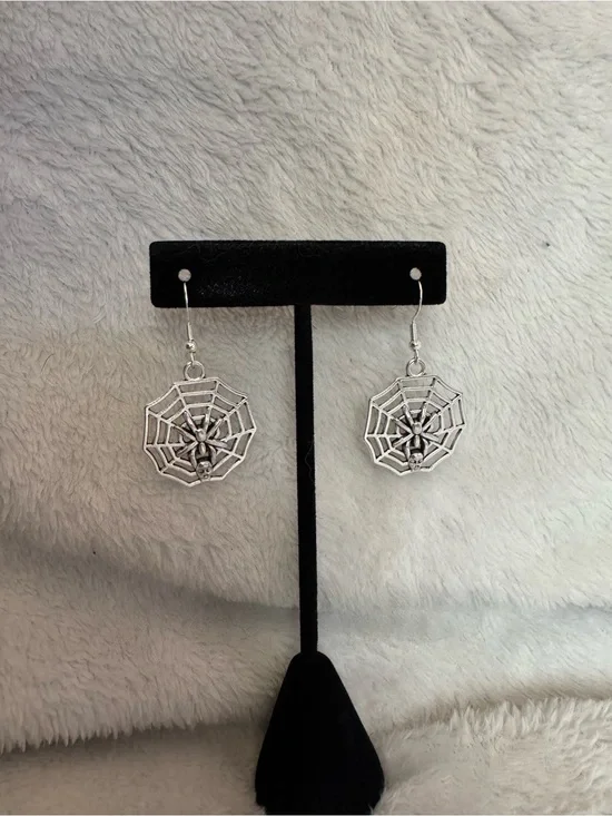 Silver Spider Web Drop Earrings - Women Jewelry