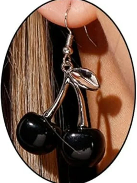 NEW Black Cherry‎ Earrings Fruit Earrings Cherry Dangle Earring