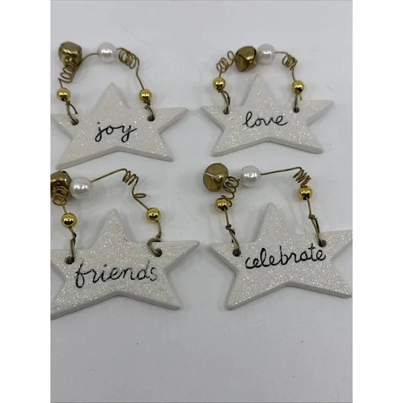 4 Sandra Magsamen For Silvestri Ornaments Joy Love Friends Celebrate White Star