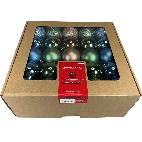 Wondershop Target 50ct Christmas Ornament Set Shatter Resistant Blue Green‎ Teal