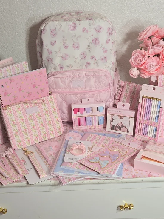LoveShackFancy Pink Floral Backpack and Stationery Set