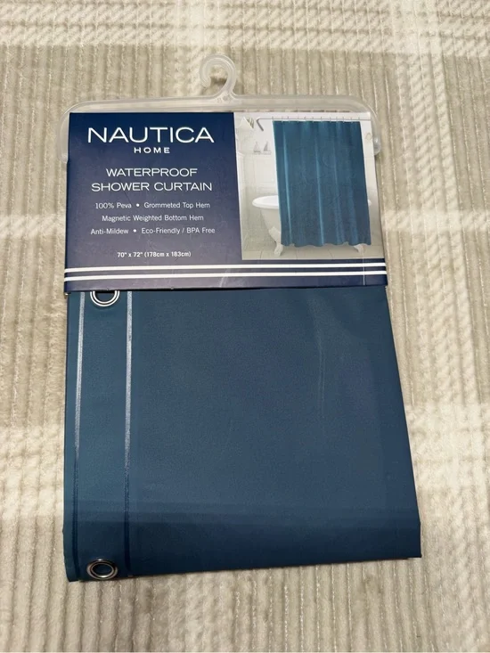Nautica Solid Deep Teal Blue Shower Curtain