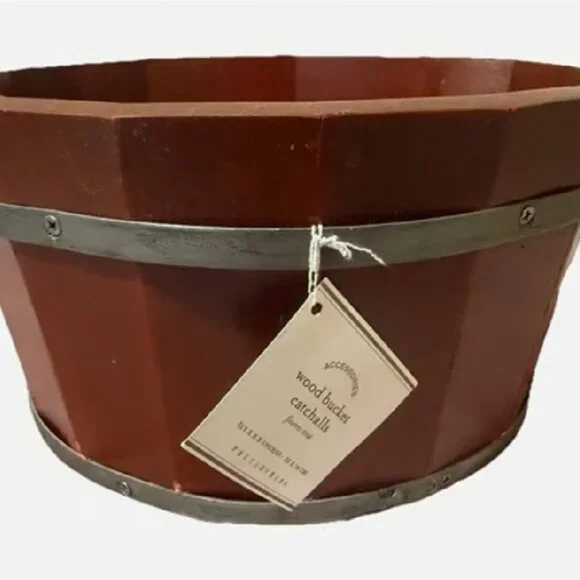 RARE NWT Pottery Barn Wood Bucket Catchalls RED | 11