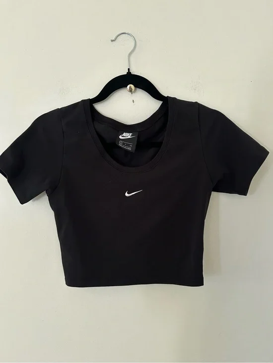 Nike Black Crop Top with White Swoosh size S