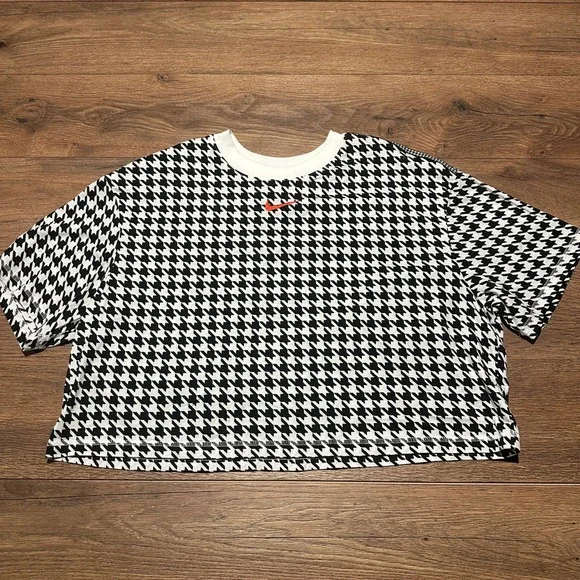 Nike Black White Houndstooth T-Shirt Women Large