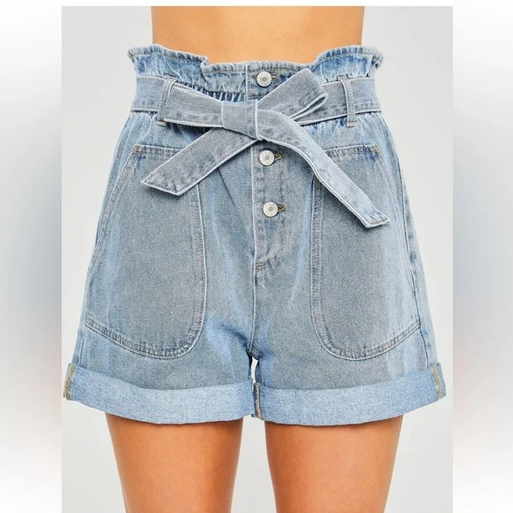 43 Belted PaperBag Denim Shorts