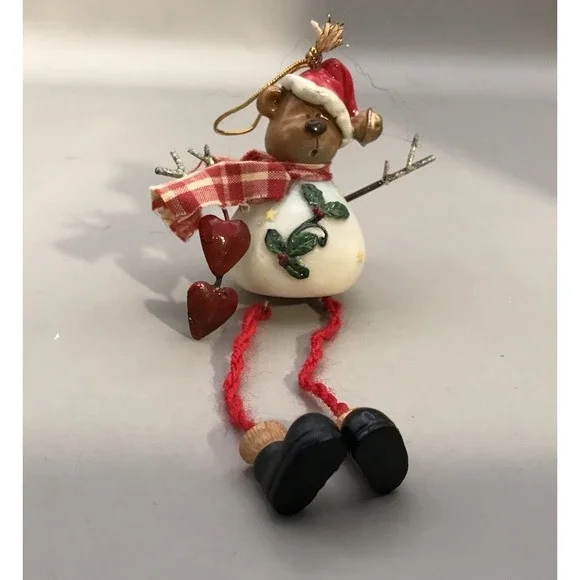Teddy Bear‎ Snowman Ornament Hearts And Hanging Feet